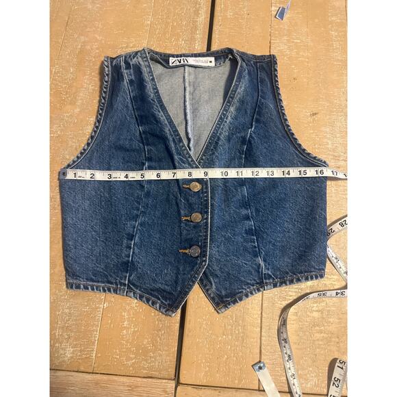 Zara Cripped denim jean vest Sz XS 100 % Cotton excellent condition - Picture 12 of 13